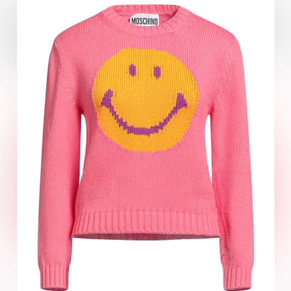 Moschino Sweaters - Moschino Pink Crewneck Sweater with Yellow Smiley Face Brand New with Tags 😃